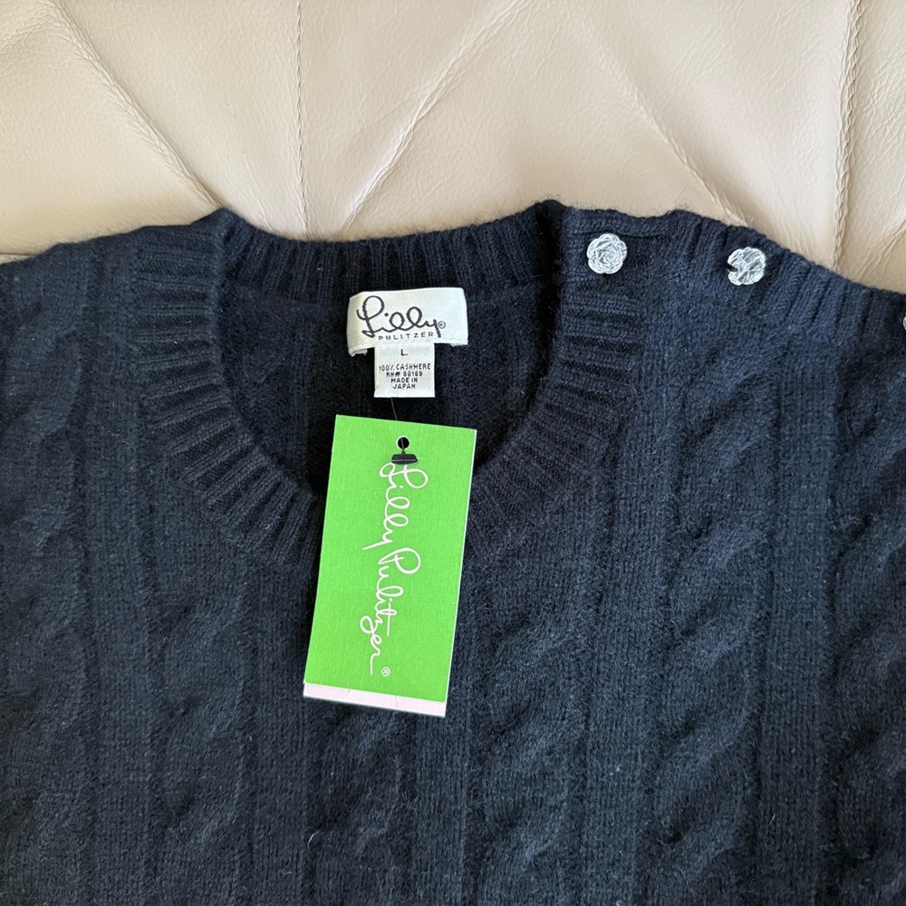 New cashmere Lilly Pulitzer Black  Sweater size L - Picture 6 of 7